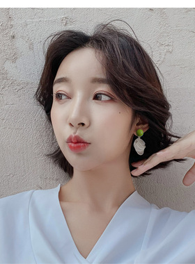 s925银针耳环2023年新款潮女夏耳钉小众设计感耳坠高级感绿色耳饰