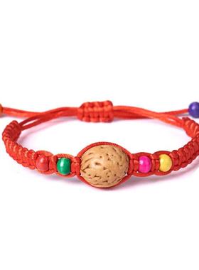 DIY手工编织平结手绳男女可调节桃核红绳手链端午节手链饰品