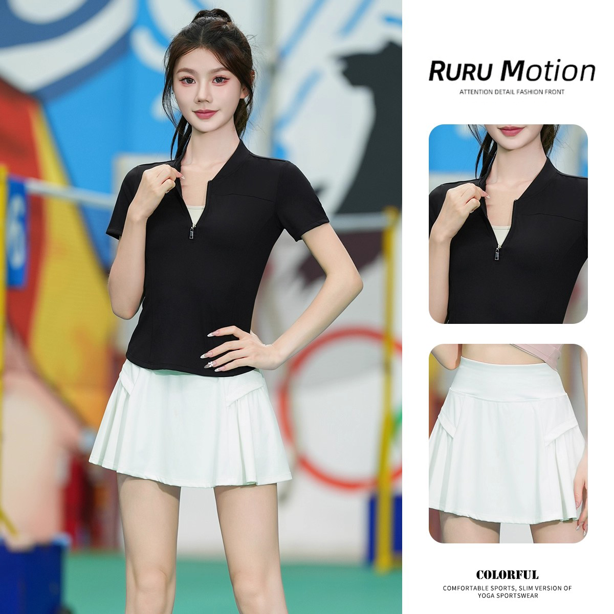短袖速干健身套装半拉链女短裙羽毛球跑步瑜伽训练户外夏季跑步服,淘宝优惠券,粉丝福利购,淘宝优惠卷