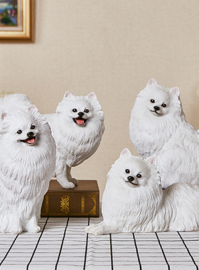 跨境货源仿真狗摆件可爱博美创意家居装饰摆件动物模型树脂工艺品
