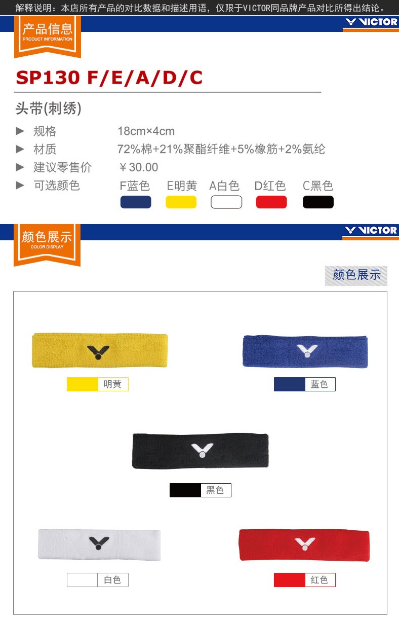 VICTOR威克多胜利羽毛球运动发带吸汗跑步健头带擦汗SP130 SP136 - 图0