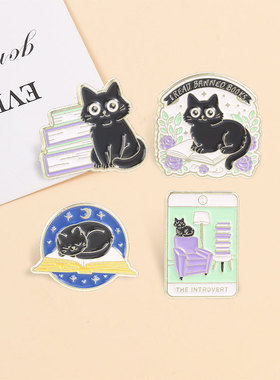 可爱黑猫书本金属徽章胸针饰品