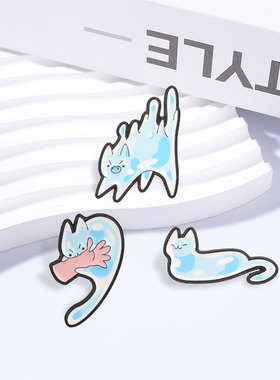 可爱卡通蓝色小猫金属胸针徽章