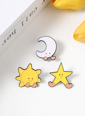 月亮太阳星星金属徽章胸针饰品