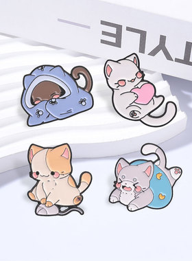 可爱萌趣猫咪爱心金属胸针饰品