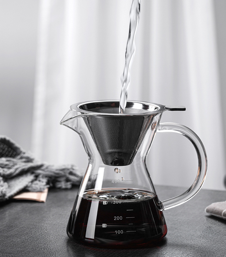 玻璃圆把手冲咖啡壶分享壶带刻度滴漏式超细一体手冲咖啡套装-图2