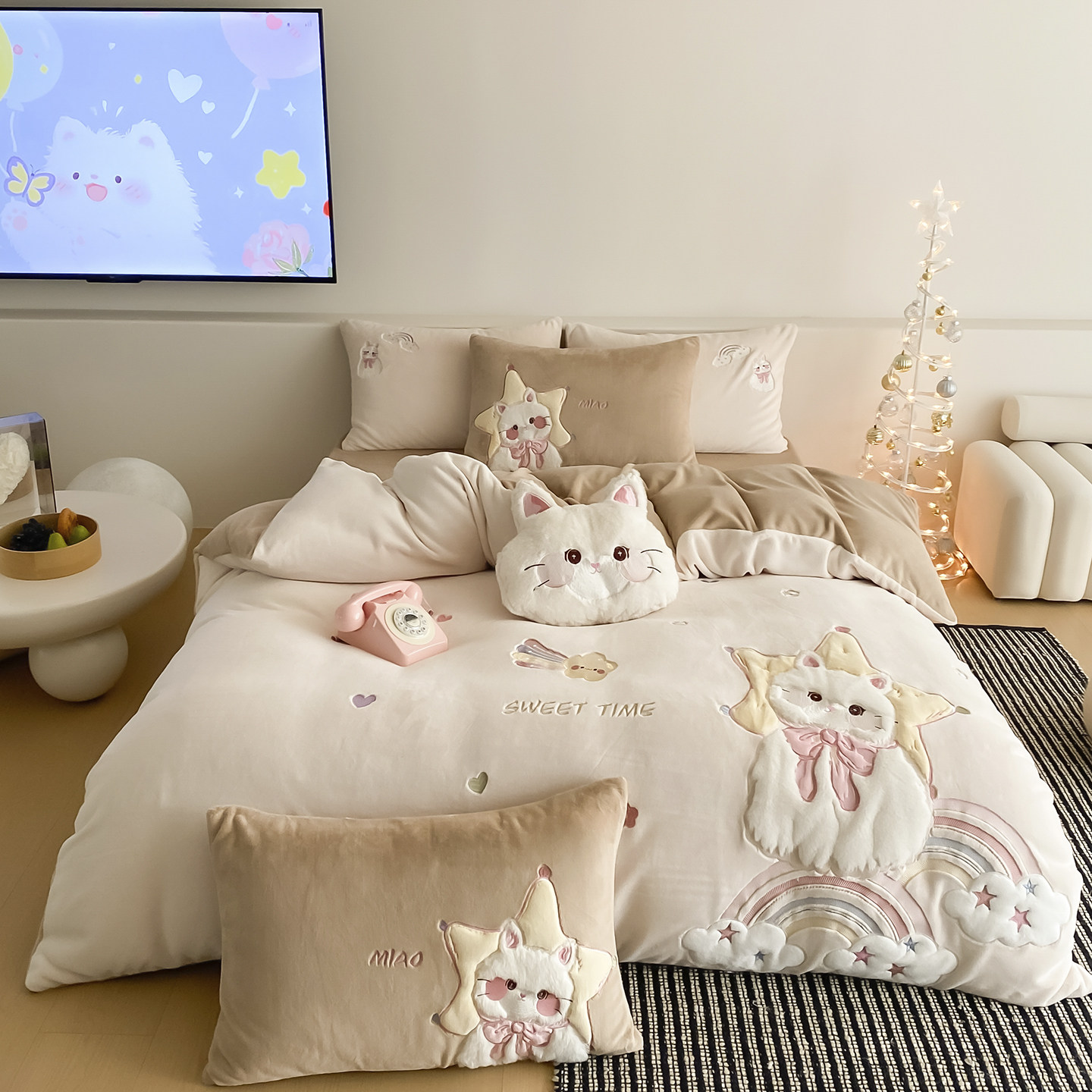 金喜鸟家纺可爱萌宠卡通被套冬季加厚牛奶绒四件套新款儿童床品,淘宝优惠券,粉丝福利购,淘宝优惠卷