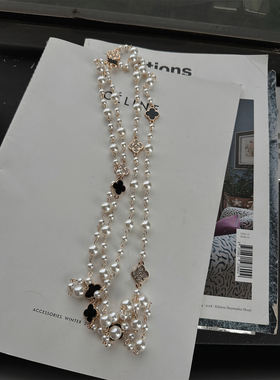 徐琳mini生活馆 私物设计款多层四叶珍珠项链毛衣链