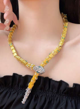 国岳夫妇同款高端奢华精工精致镀金满钻宽版蛇项链时尚