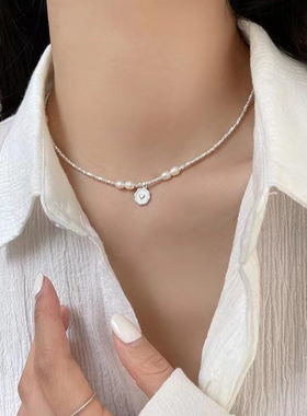 爱你徐若晗沈惜凡同款爱心圆牌碎银项链S925纯银法式高级感锁骨链