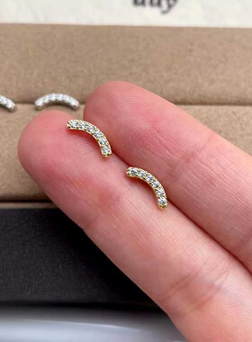 小众设计括弧微笑耳钉闪钻简约ins韩风「S925 纯银镀 18K 金」
