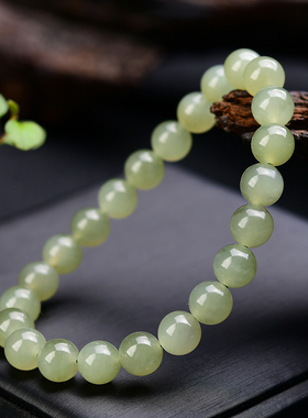 天然晴水和田玉圆珠手串 8MM 玉石手链 成色好 T471