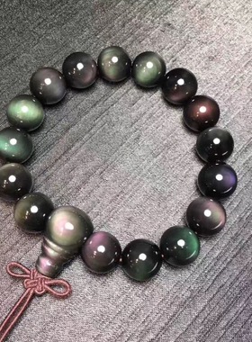 天然墨西哥双彩眼手链念珠黑曜石