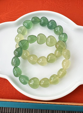 天然渐变绿萤石爱心单圈手链 约14mm 水晶手串饰品礼物 XL412