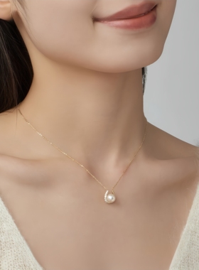 轻奢淡水馒头珍珠项链女纯银锁骨