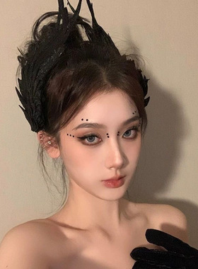 万圣节天使之翼翅膀头饰成人cos拍照道具饰品白天鹅羽毛夹子头饰