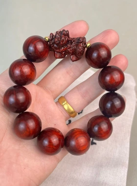 非洲小叶紫檀2.0木雕刻貔貅血檀手串复古风男女简约文玩盘玩把玩