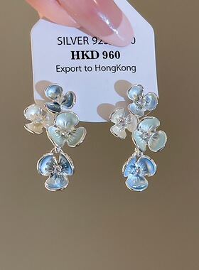 绝美气质紫色珐琅花朵纯银针耳环女轻奢高级感耳钉独特漂亮耳饰64