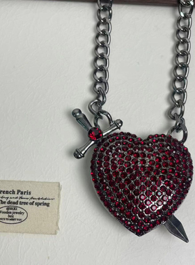 重工复古朋克红色爱心十字架项链嘻哈夸张亚文化项饰33
