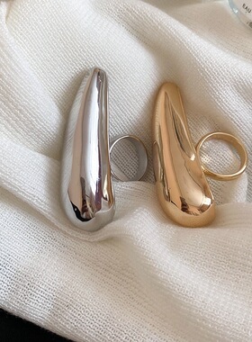 欧美小众设计重工夸张金属泪滴素圈戒指女新款轻奢高级感指环13