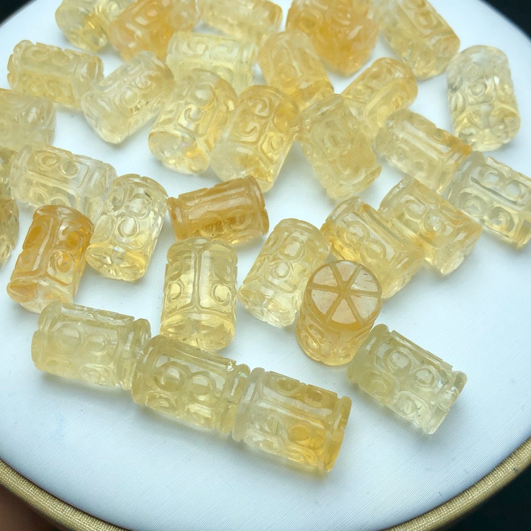 天然黄水晶回纹桶珠配件男女原创手链小配饰108佛珠菩提隔珠顶珠-图0