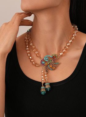 欧美时尚几何镶钻水滴项链