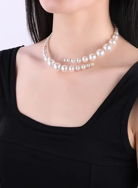 铜合金仿珍珠项链气质法式复古时尚高贵女人简约项链圆形珍珠项圈