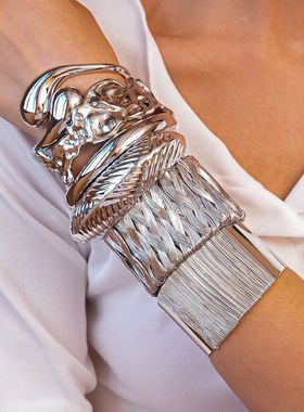 欧美冷淡风小众百搭褶皱几何开口手镯时尚个性手环轻奢高级感手饰