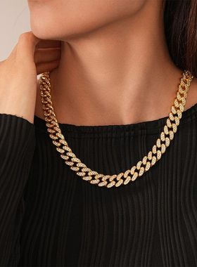 欧美夸张咖色豹纹猪鼻子链条项链气质美拉德锁骨链复古高级感项饰