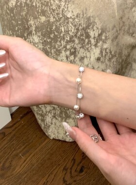 s925纯银百搭闪烁锆石圆珠手链气质小众饰品简约小钻手饰时尚配饰