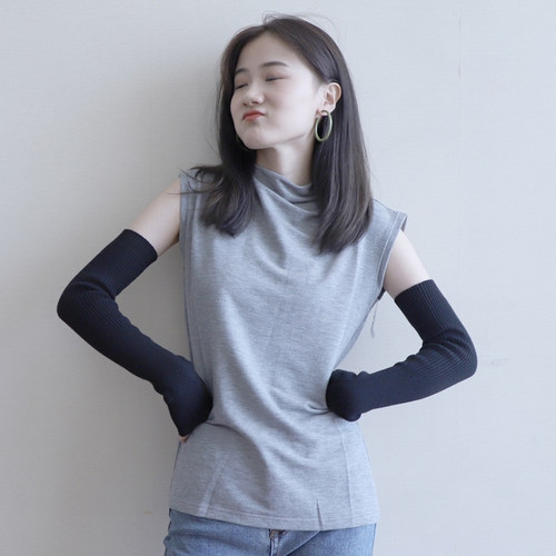 秋冬保暖羊毛线长款手套女加厚半指针织手臂套袖套韩版网红假袖子 - 图0