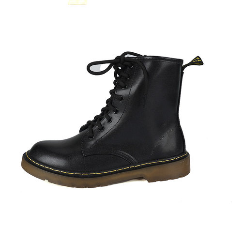 36/38-39马丁靴ZUSE女冬新黑色粗跟保暖短靴加绒侧拉链机车靴子 - 图0