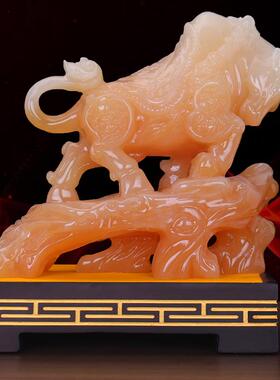 运势如虹玉石牛摆件招财客厅老板办公室酒柜桌面高档公司开业礼物