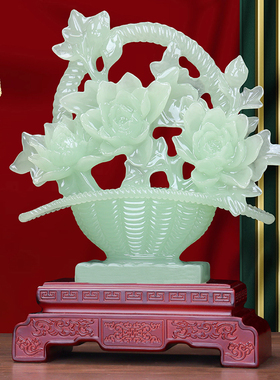 一揽富贵玉石花蓝摆件牡丹花客厅玄关酒柜装饰品新居乔迁高档礼物