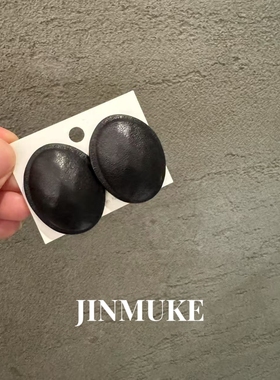 JINMUKE韩国进口耳饰品秋冬新款皮质椭圆小众气质耳钉耳环新品