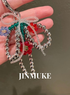 JINMUKE韩国进口饰品挂件蝴蝶结串珠手机链钥匙扣包挂件新品