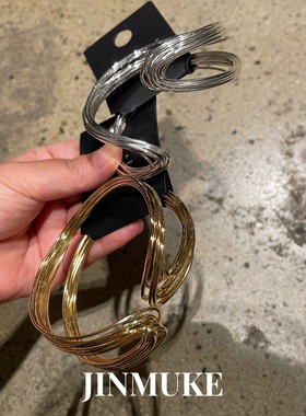 JINMUKE韩国进口首饰品多层质感拉丝气质弯曲手镯2024新品