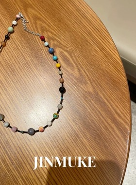 JINMUKE饰品韩国进口首饰品彩色串珠手工项链锁骨链夏新品2023
