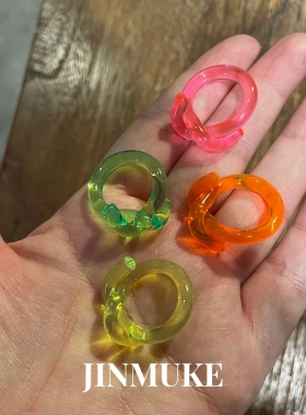 JINMUKE韩国进口时尚首饰品新款彩色树脂碱水结戒指小众百搭指环