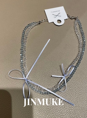 JINMUKE韩国进口饰品新款气质百搭蝴蝶结飘带双层项链锁骨链新品