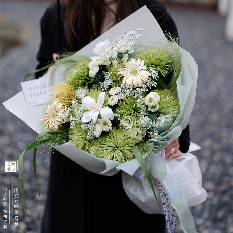 清明节鲜花菊花花束手提花篮黄白菊祭奠祭祀扫墓上海花店同城配送