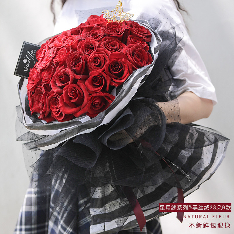 红玫瑰花束生日送女朋友36朵鲜花速递上海花店同城送花思南香山