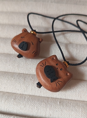 国风老桃木咖啡豆小熊项链