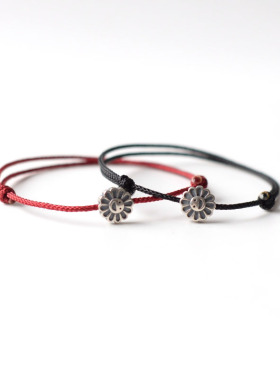 男女银葵花笑脸国风手工编织手绳