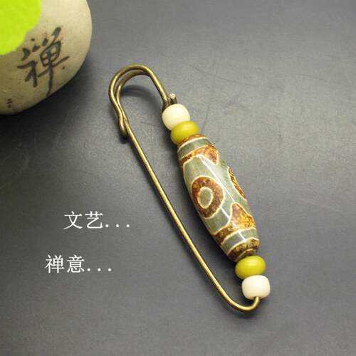 原创复古玛瑙胸针菩提根休闲配饰女大号别针清新简约开衫外套扣针 - 图0