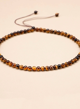 虎眼石串珠项链天然水晶石