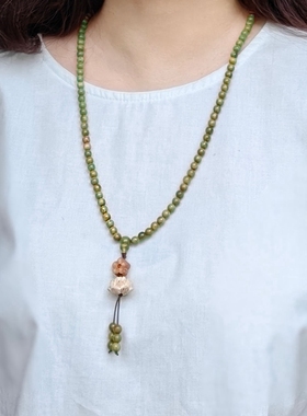 绿檀木项链古风新中式串珠