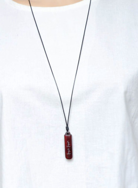 檀木镶嵌银丝吊坠项链