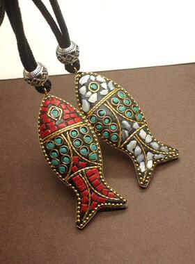 原创尼泊尔毛衣链长款秋冬百搭项链复古民族风小鱼吊坠挂件新款