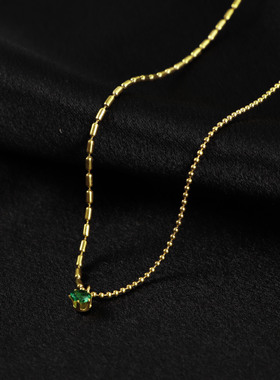 日韩简约清新迷你小绿钻项链女钛钢镀金小众设计感米粒锁骨链气质
